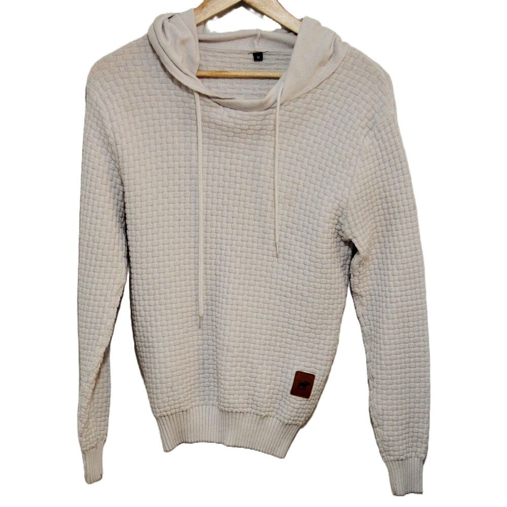 Womens Abercrombie & Fitch White Cotton Knit Pullover Hoodie Size Medium